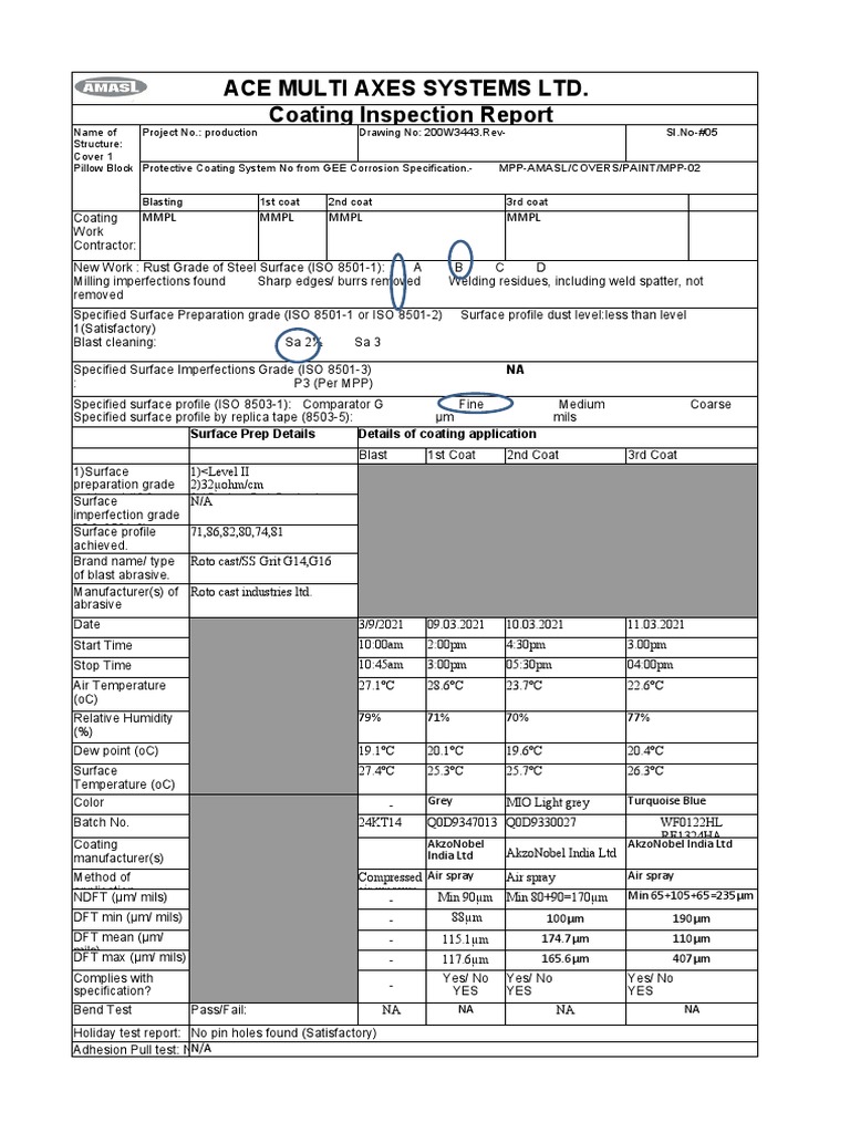 Ace Multi Axes Systems Ltd. Coating Inspection Report | PDF ...