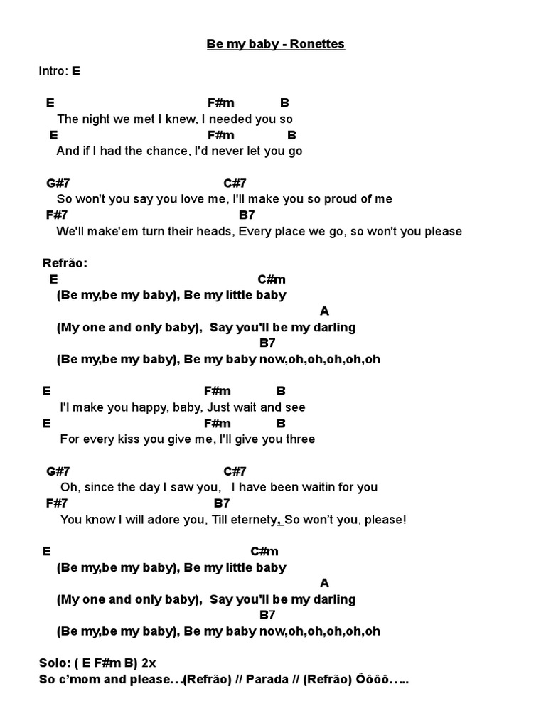 Ronettes Be My Baby Pdf
