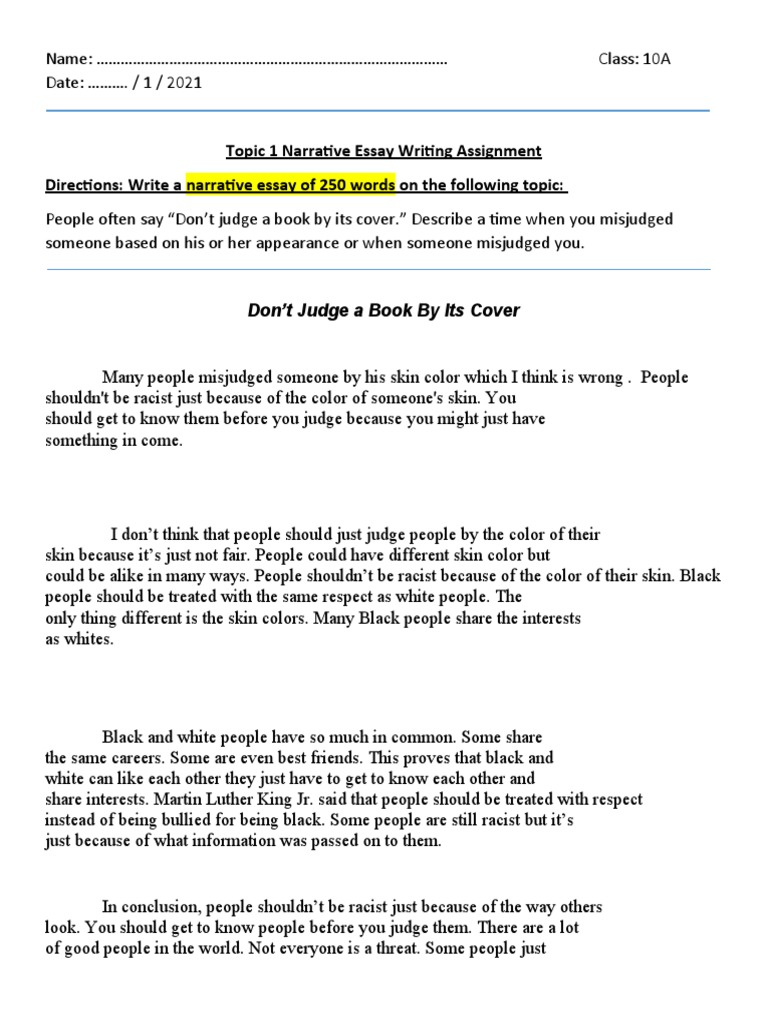 Topic 1 Narrative Essay Writing Assignment Directions: Write A 