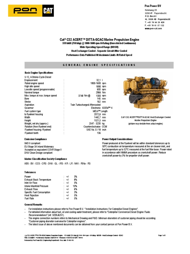 Cat C32 ACERT™ DITTA-SCAC Marine Propulsion Engine | PDF | Engines ...
