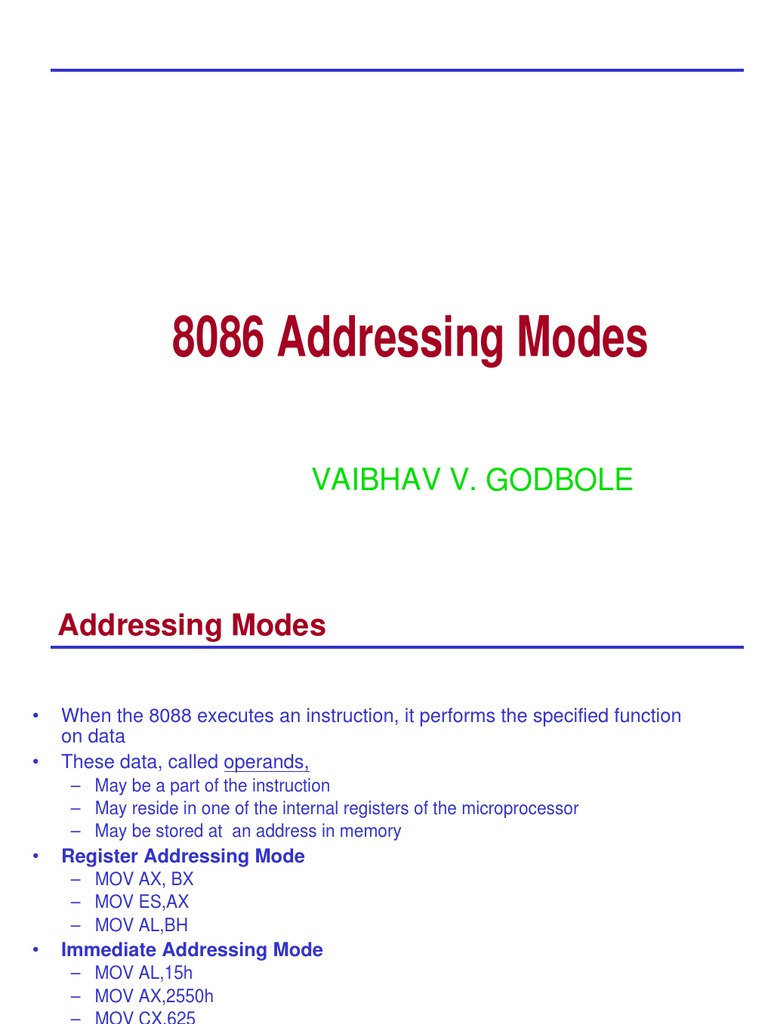 8086 Addressing Modes: Vaibhav V. Godbole | PDF | Computers