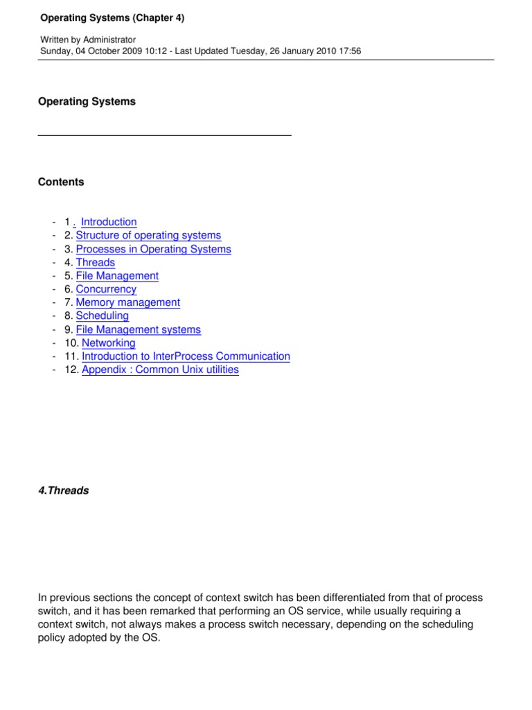 Operating Systems Chapter 4 | PDF | Thread (Computing) | Scheduling ...