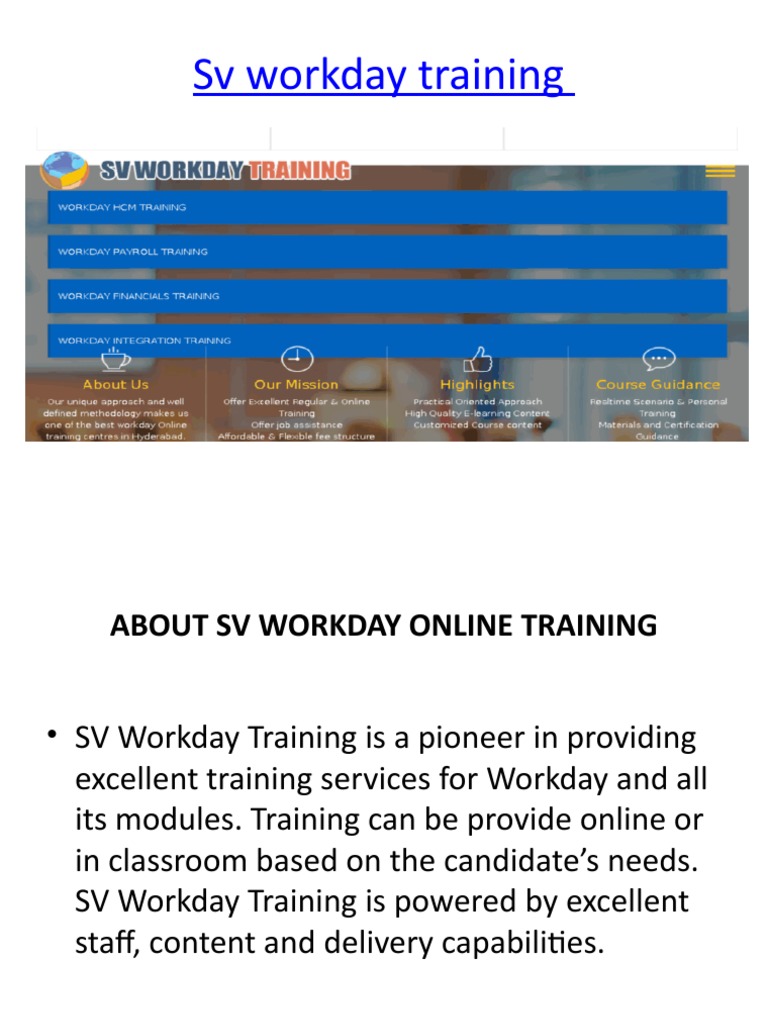 SV Workday Online Training Overview | PDF | Career & Growth | Business