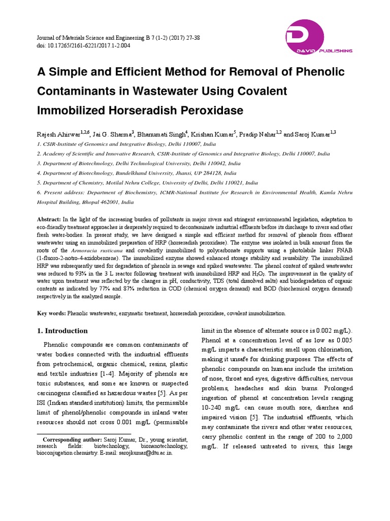 A Simple and Efficient Method For Removal of Phenolic Contaminants in