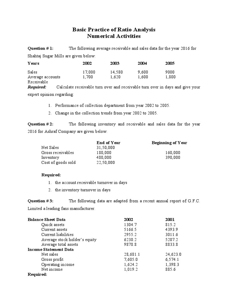 Ratio Analysis Practice Exercises | PDF | Market Liquidity | Revenue