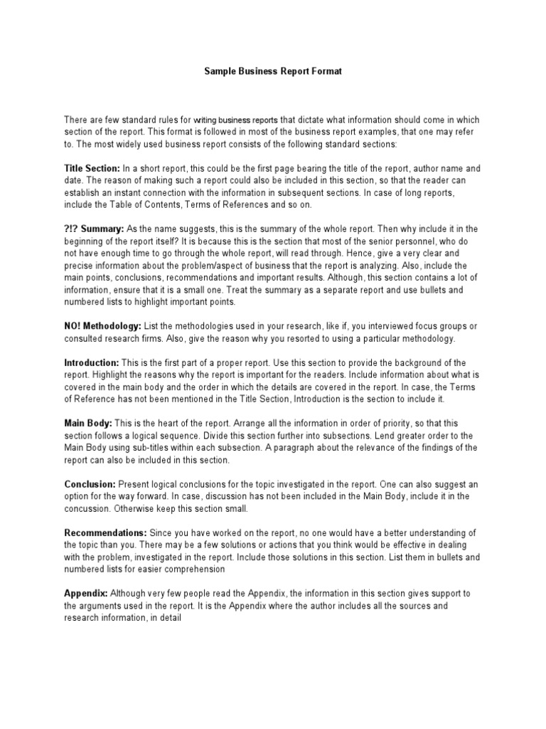 Sample Business Report Format PDF Cognition