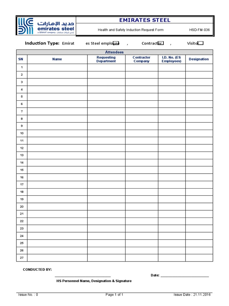 Health and Safety Induction Form | PDF