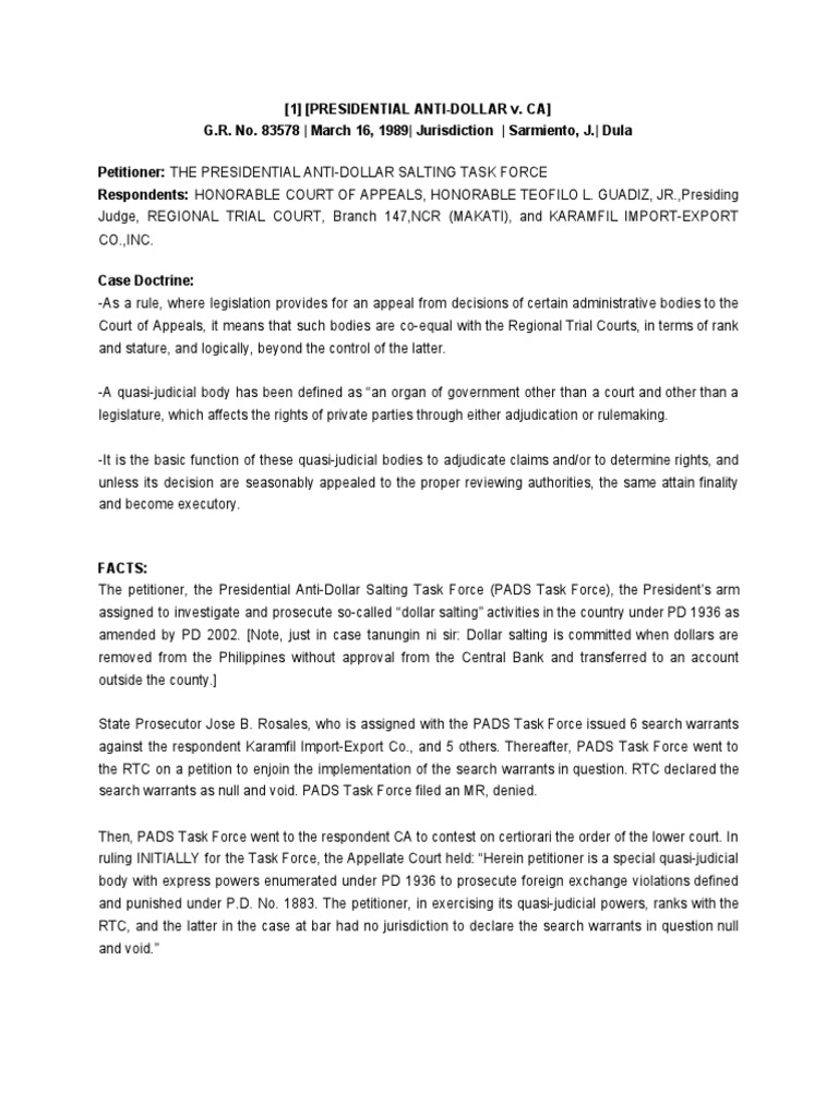 Presidential Anti-Dollar Task Force Ruling | PDF | Mandamus | Jurisdiction
