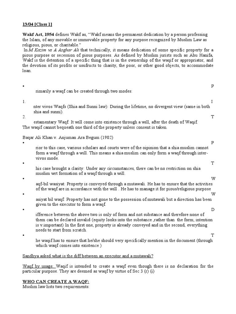 Wakf Act 1954 Defines Wakf PDF Islamic Branches Law And Economics