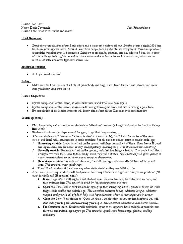 Zumba Lesson Plan Overview | PDF | Anatomical Terms Of Motion ...