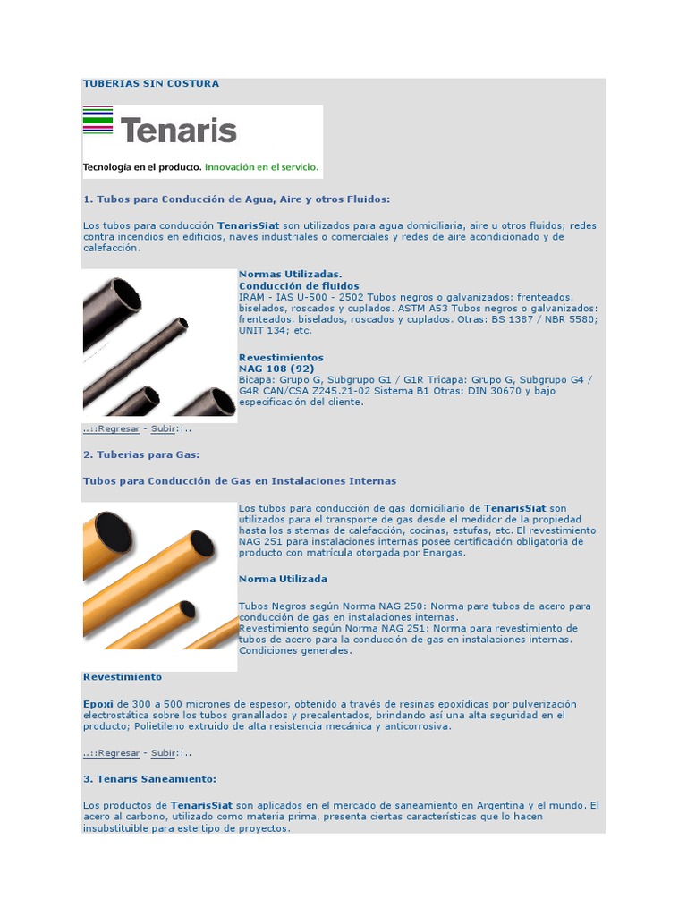 Tubos Sin Costura Tenaris: Productos y Usos | PDF