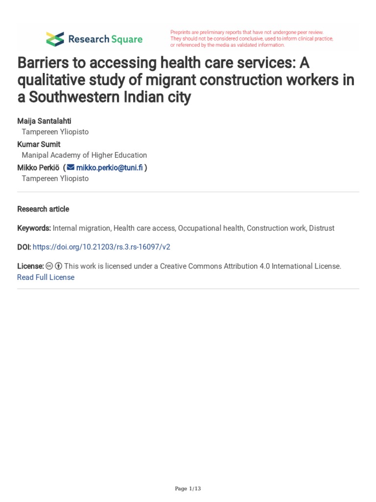 Barriers to Healthcare for Migrant Workers | PDF | Health Care | Human ...