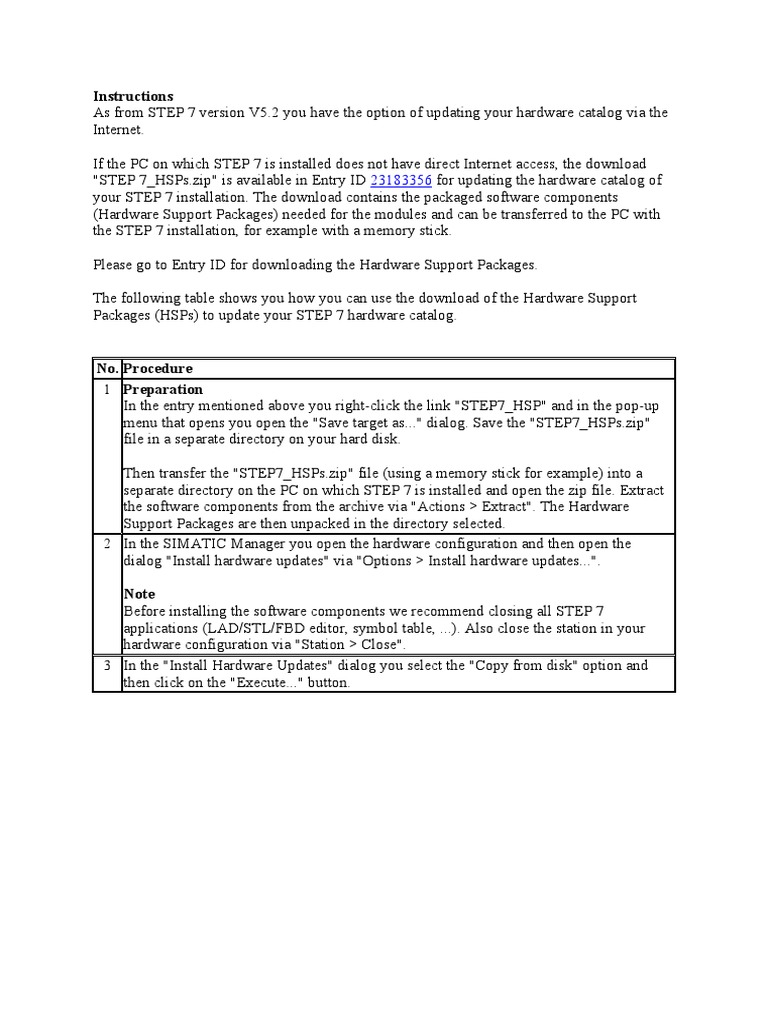 Update STEP 7 Hardware Catalog Guide | PDF | Zip (File Format ...