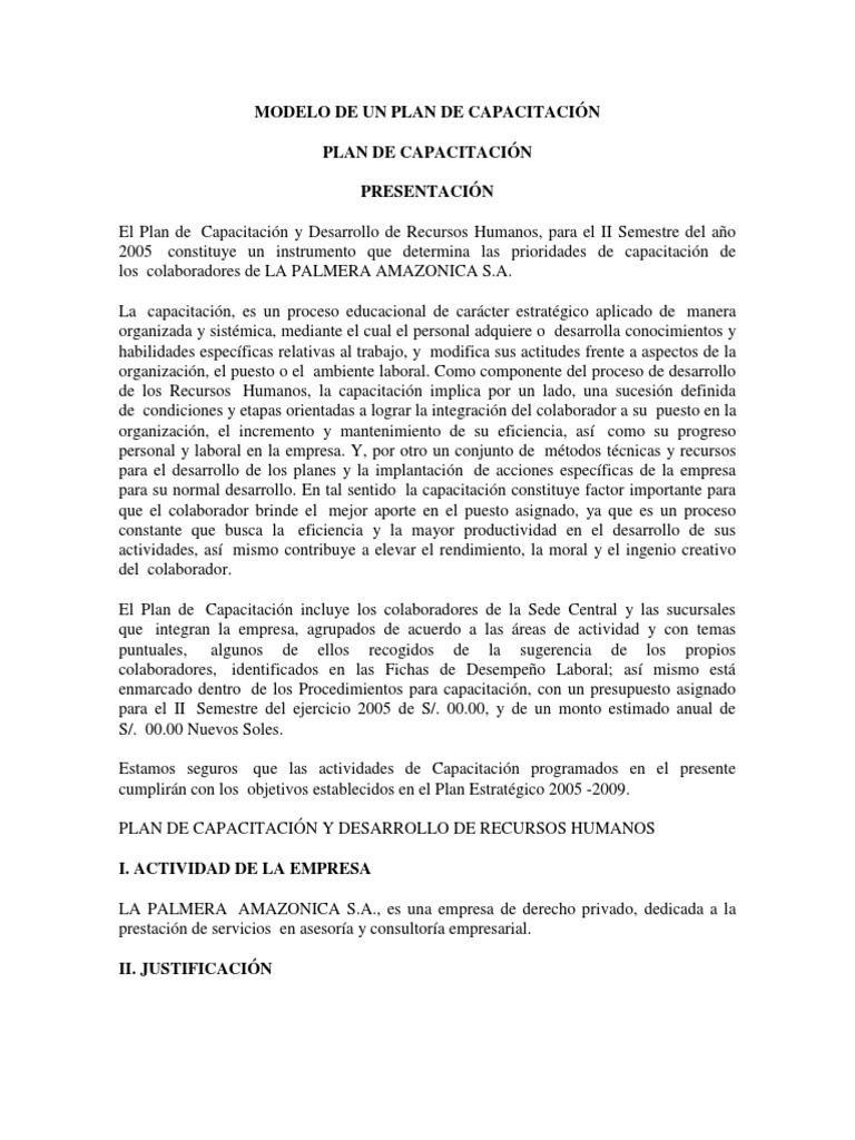 Plan de Capacitación 2005 para Recursos Humanos | PDF | Gestión de ...