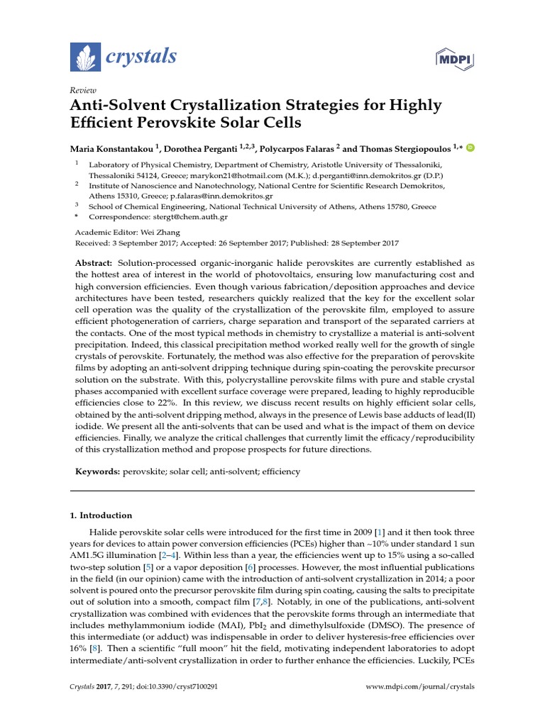 Crystals: Anti-Solvent Crystallization Strategies For Highly Efficient ...