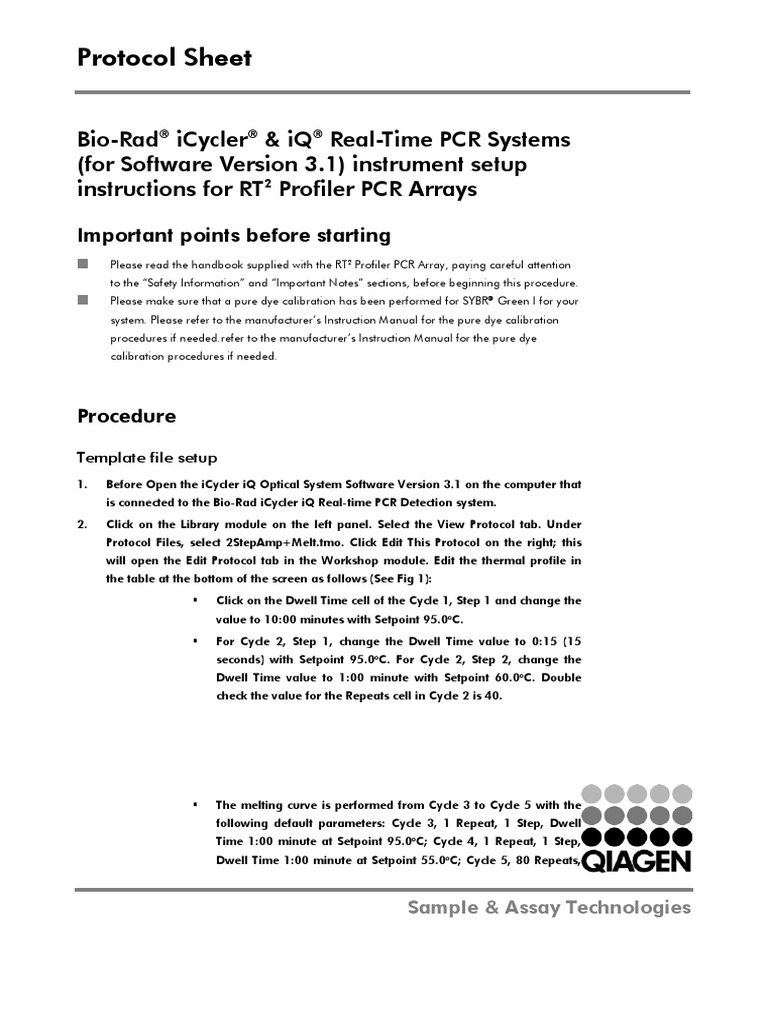 Protocol Sheet | PDF | Qiagen | Polymerase Chain Reaction