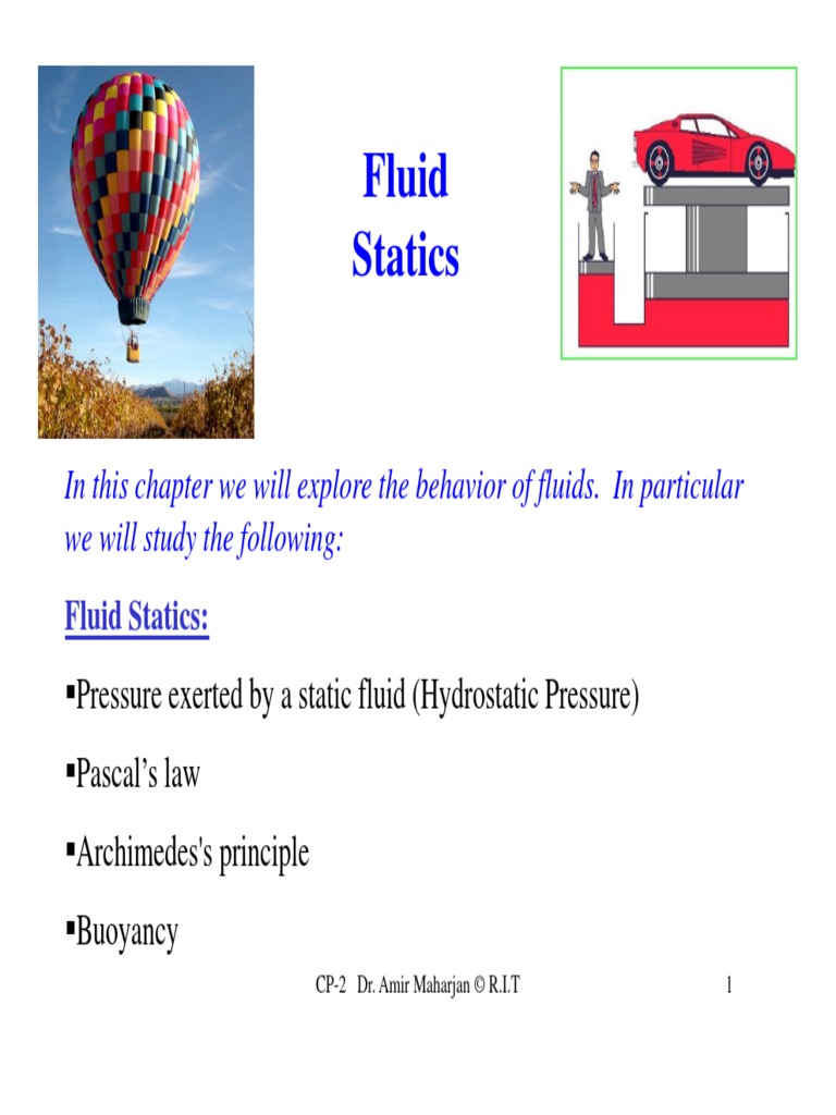Lecture 1-Fluid Statics-Buoyancy | PDF | Buoyancy | Pressure Measurement