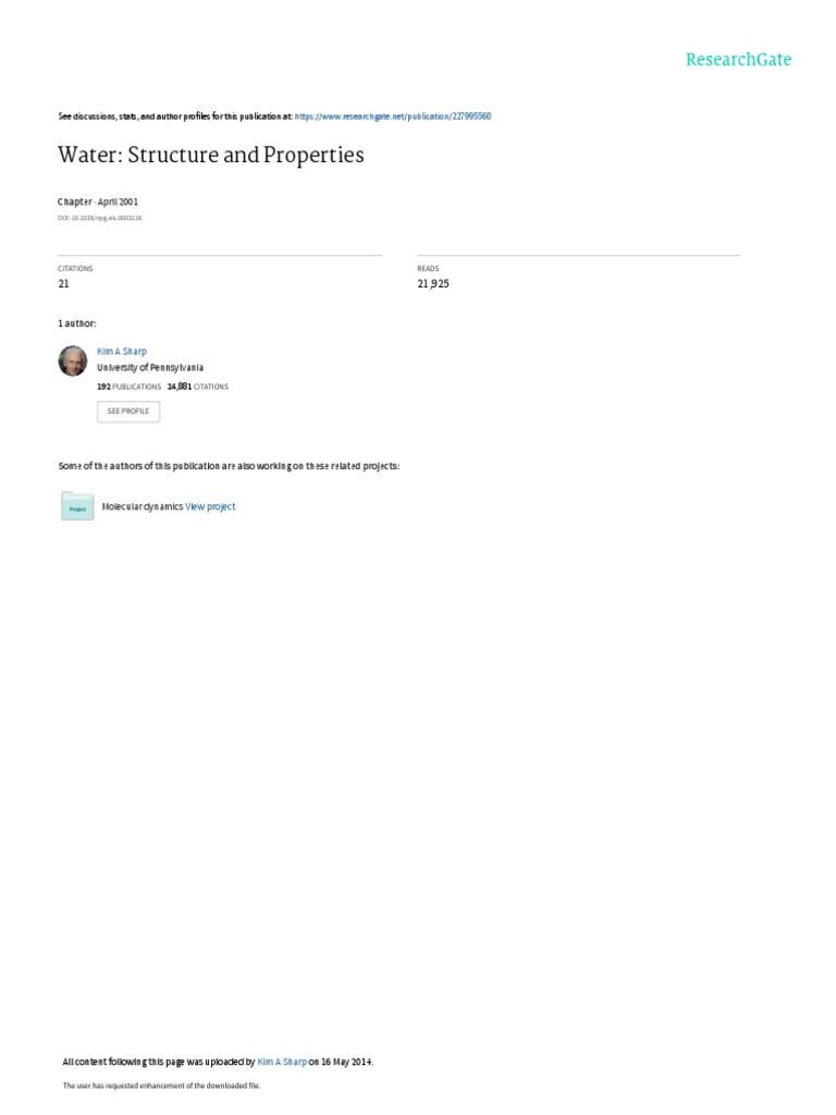 Water Structure and Properties | PDF | Solvation | Chemical Polarity