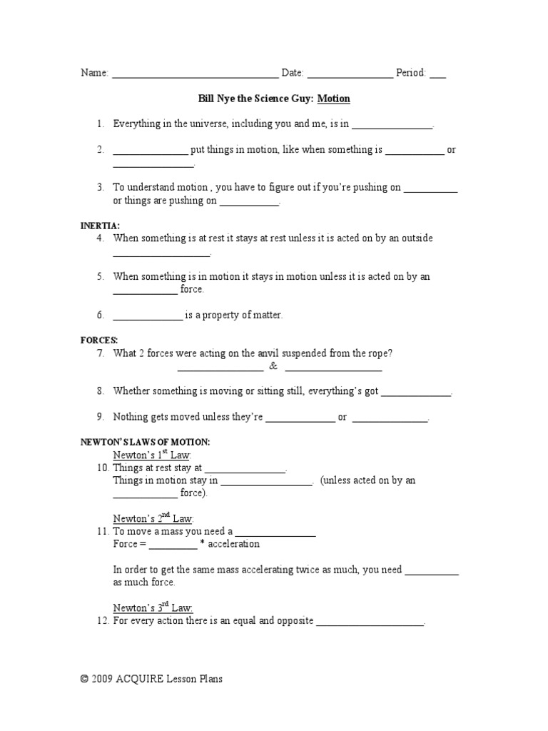 Bill Nye The Science Guy: Motion: Inertia | PDF | Inertia | Force