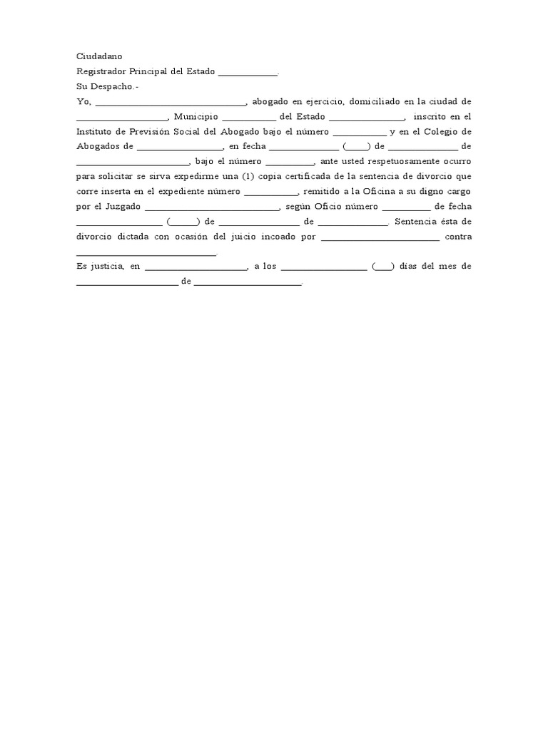 Solicitud de Copia Certificada de La Sentencia de Divorcio | PDF