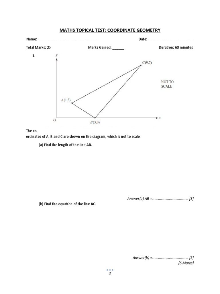 Coordinate Geometry Test | PDF | Line (Geometry) | Equations