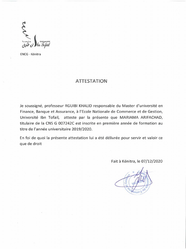 Modèle Demande Attestation D’Inscription Master – AOBKQ