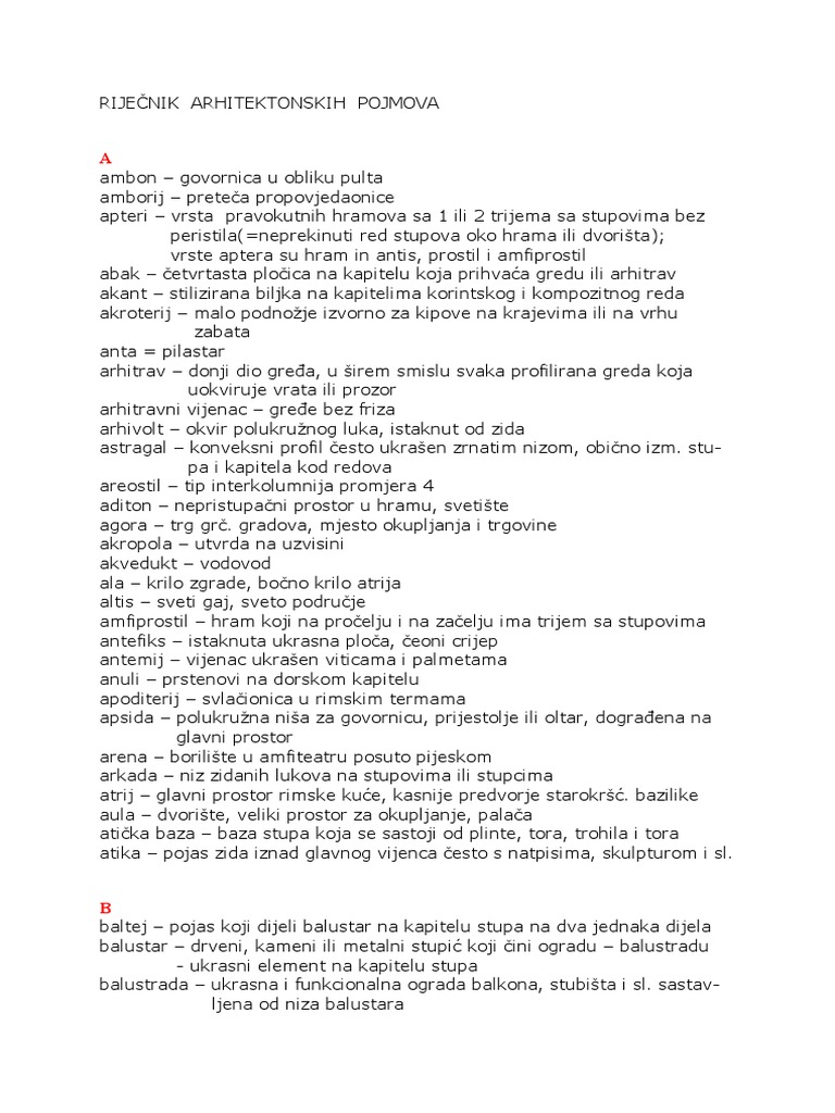 Rječnik Arhitektonskih Pojmova | PDF