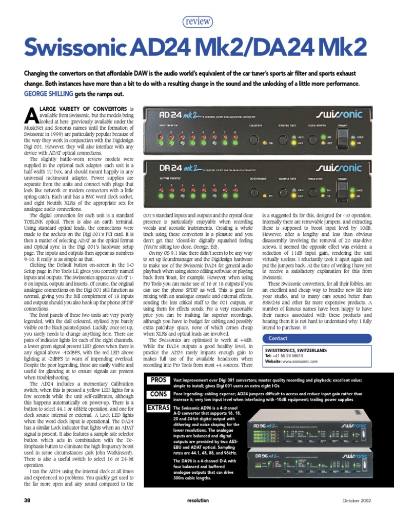 Swissonic AD24/DA24 Review | PDF | Electrical Connector | Analog