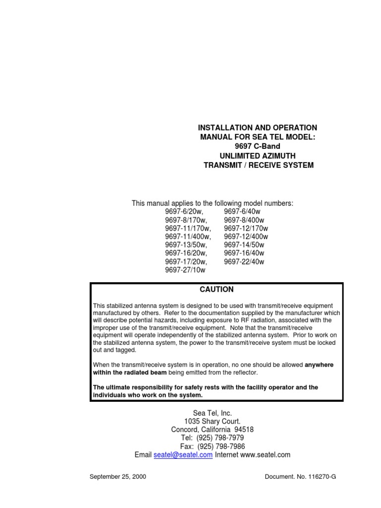 Installation and Operation Manual For Sea Tel Model: 9697 C-Band ...