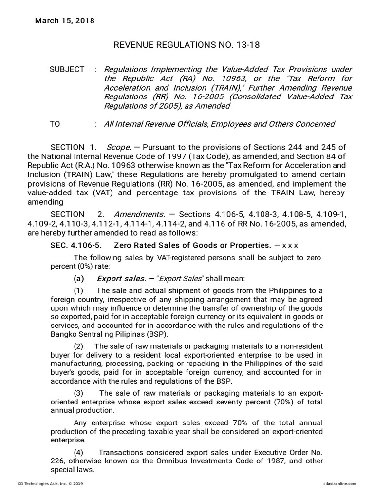 VAT Regulations RR 13-2018 Overview | PDF | Value Added Tax | Taxation ...