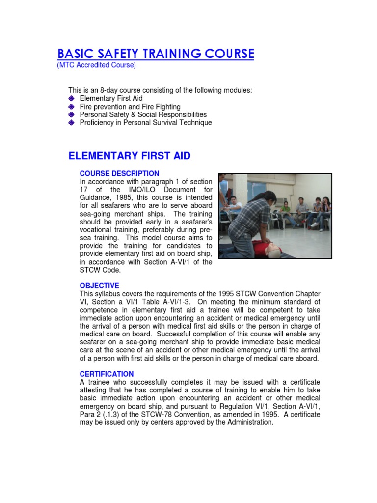 Basic Safety Course for Seamen Sailor Safety