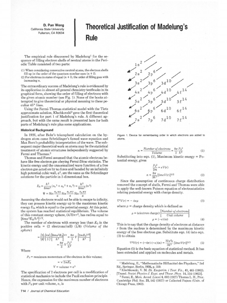 Theoretical Justification of Madelung's Rule Pan Wong PDF Electron