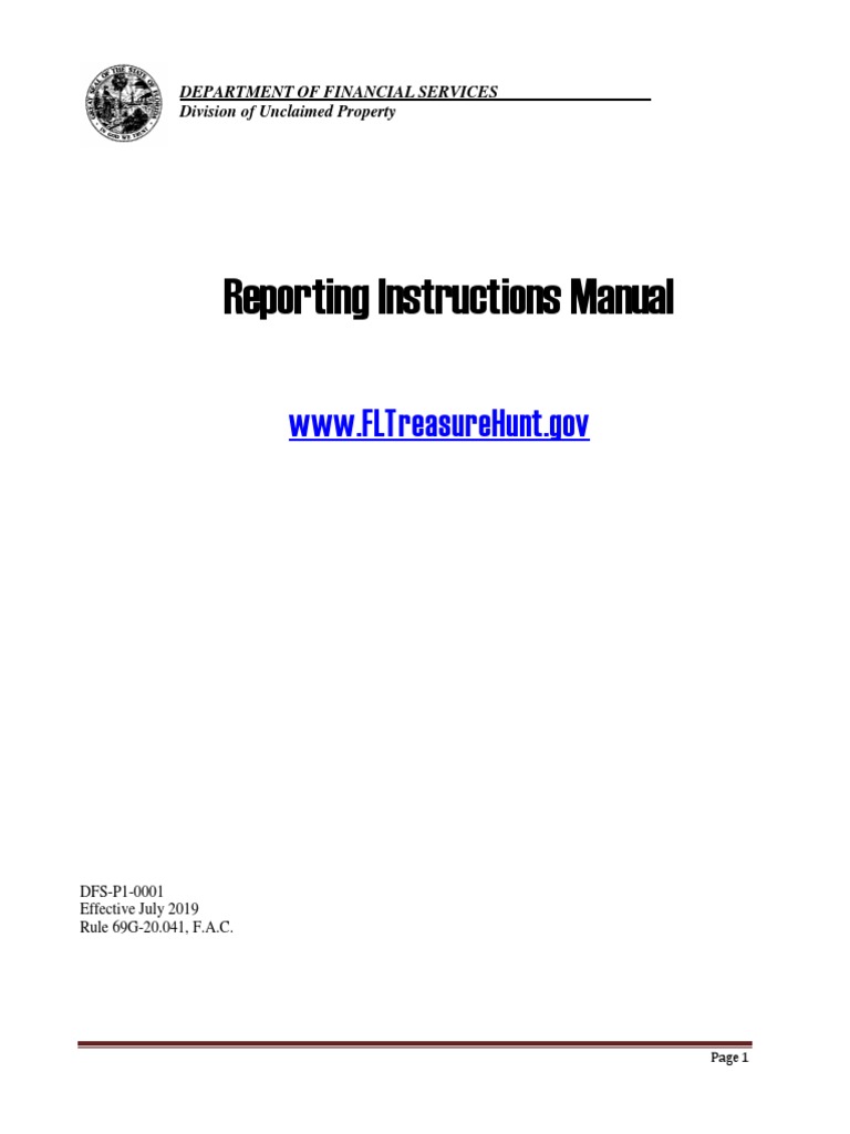 FL Reporting Instructions Manual For Unclaimed Property PDF