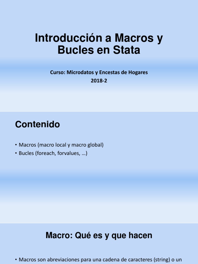 Macros Bucles Stata PDF Macro (informática) Ingeniería Informática