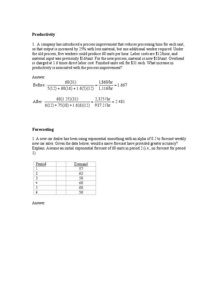 Productivity and Capacity Planning Analysis | PDF | Forecasting | Business