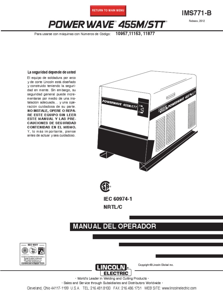 Manual de Partes, Servicio, Operación y Diagramas POWER WAVE 455MSTT
