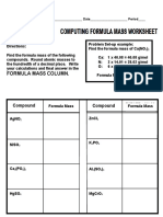 Formula Mass and Mole Calculation Practice Worksheet