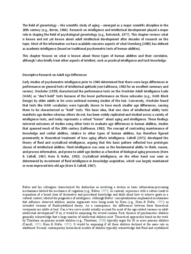 Adult Intellectual Development in Aging | PDF | Dementia | Working Memory