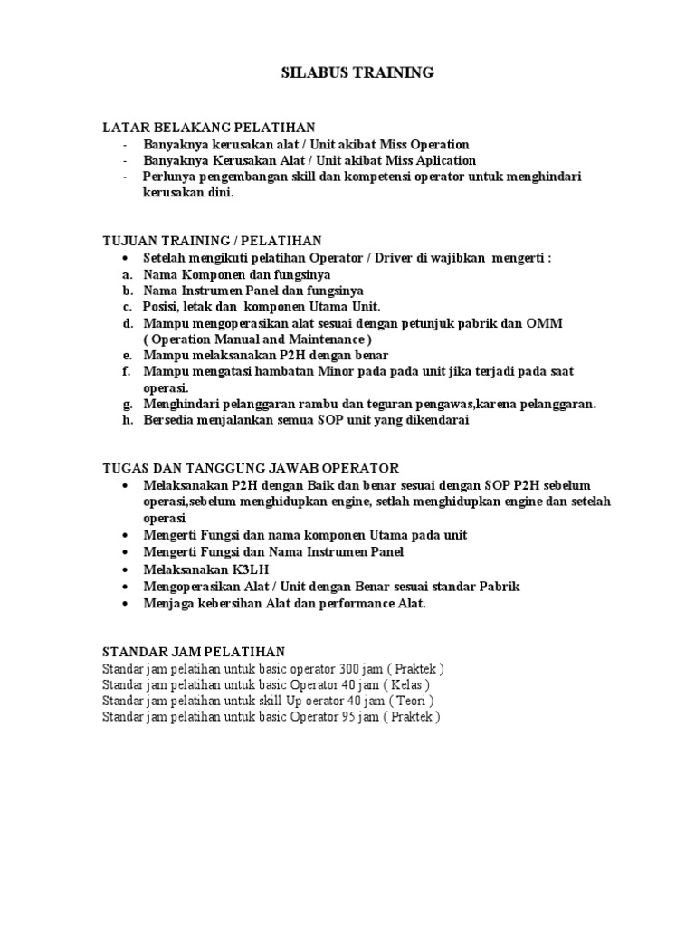 Silabus Pelatihan Operator Dasar | PDF