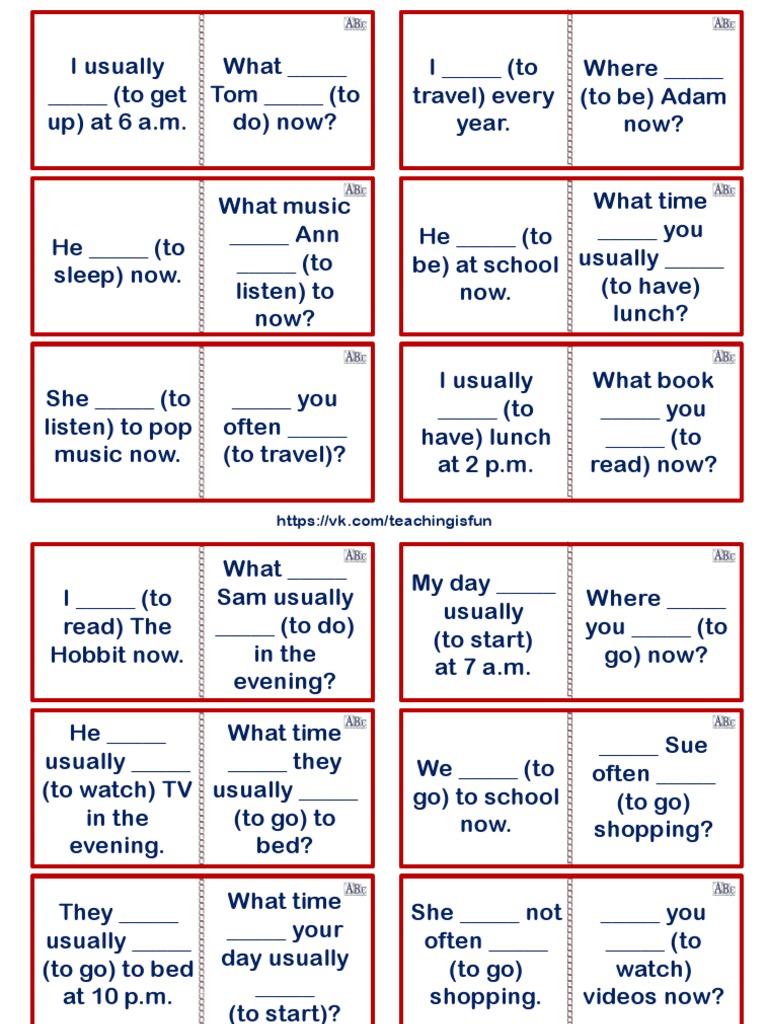 Domino Gaps Present Simple Present Continuous | PDF
