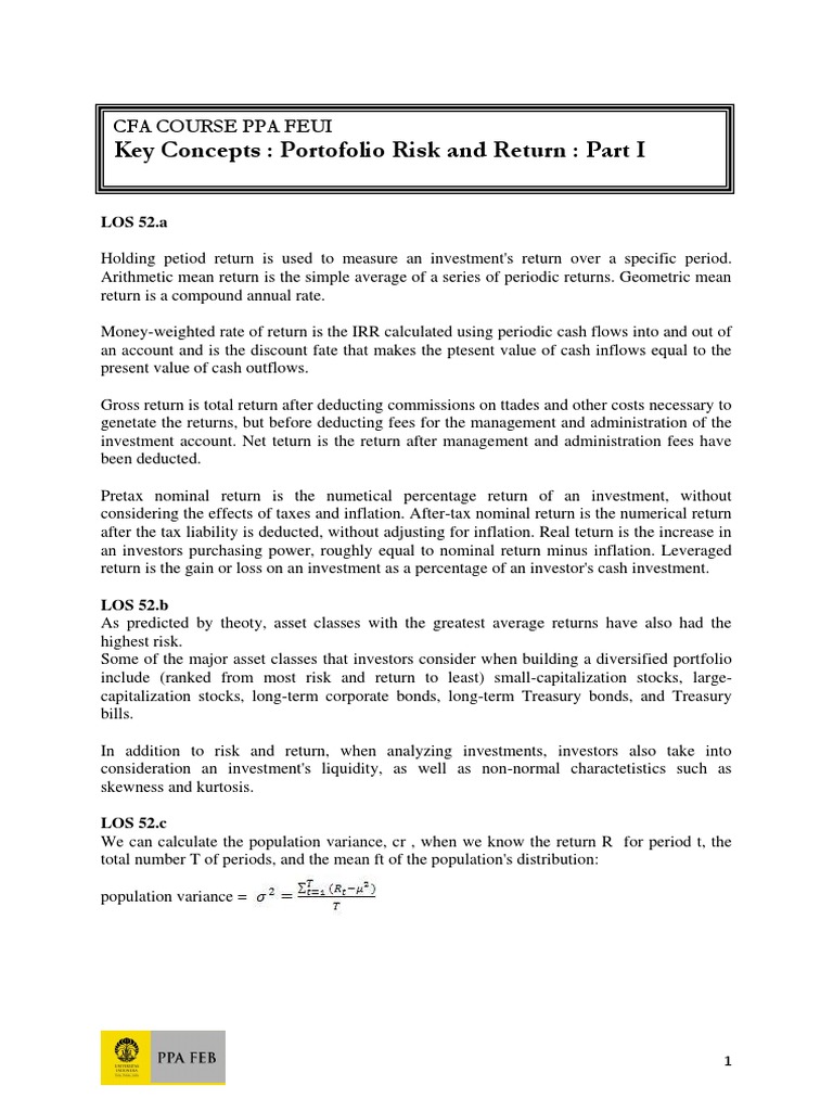 Portfolio Risk and Return Analysis Guide | PDF | Diversification ...