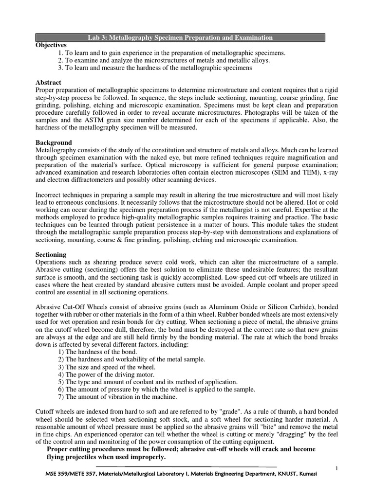 Metallography Specimen Preparation Guide | PDF | Hardness | Abrasive