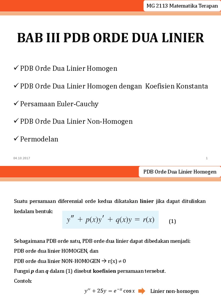 PDB Orde Dua Linier: Homogen & Non-Homogen | PDF