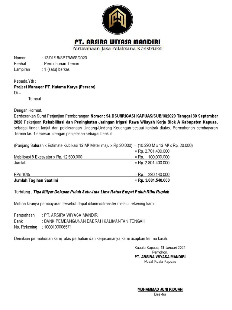 Permohonan Pembayaran Termin Pertama | PDF