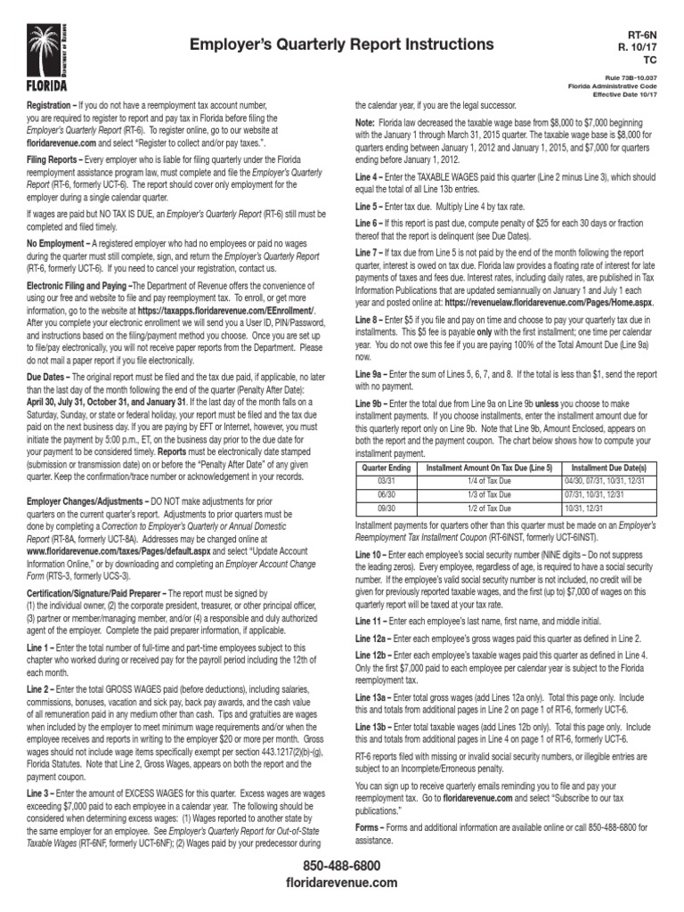 Rt6 Instructions PDF Payments Employment