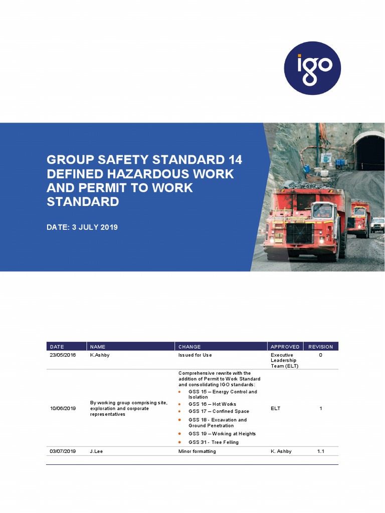 Group Safety Standard 14 Defined Hazardous Work and Permit To Work Standard PDF Occupational