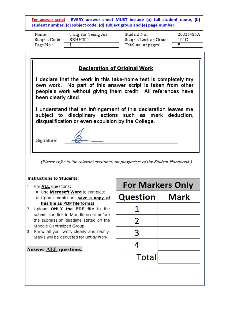 SEHH2041 Answer Script Instructions | PDF | Image Scanner | Computer ...