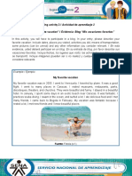 Learning Activity 2 / Actividad de Aprendizaje 2 Evidence: Blog "My Favorite Vacation" / Evidencia: Blog "Mis Vacaciones Favoritas"