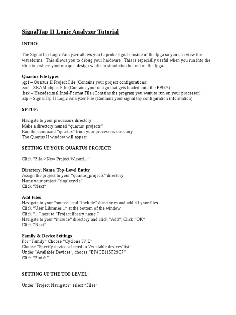 Signaltap Ii Logic Analyzer Tutorial Intro PDF Field Programmable