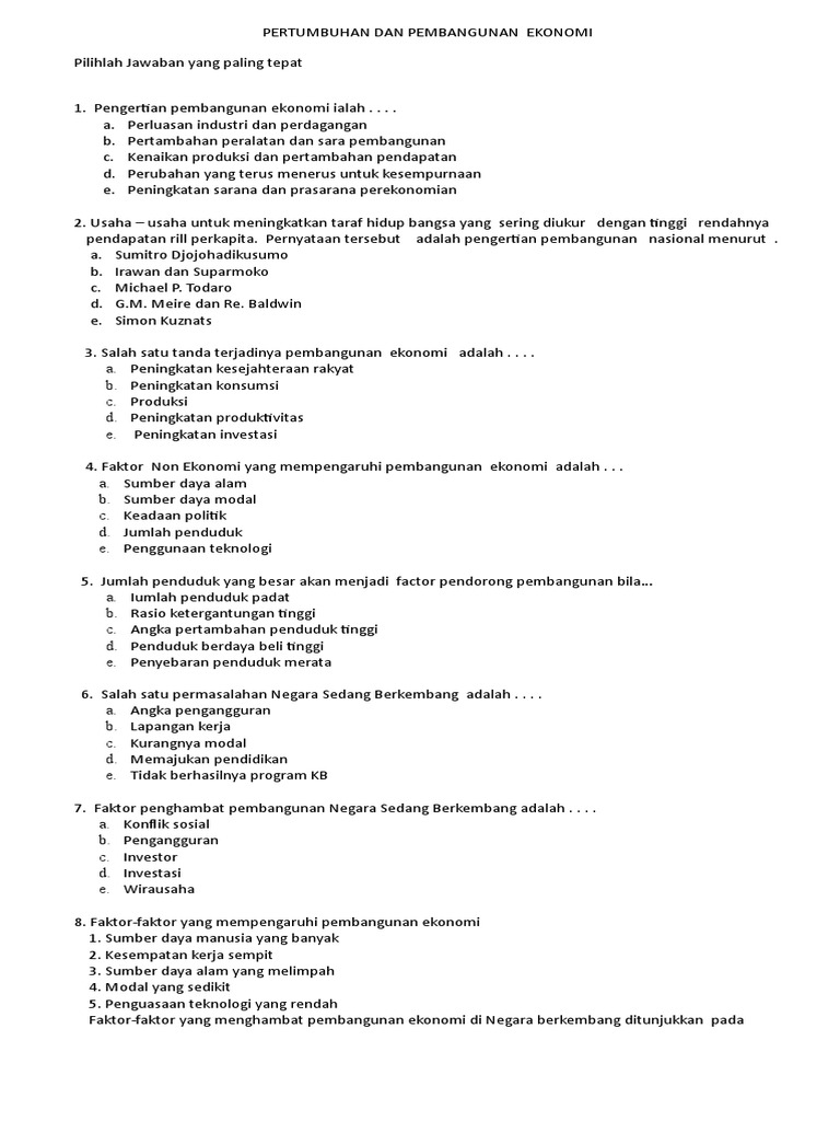 Latihan Soal Pembangunan Ekonomi Pdf